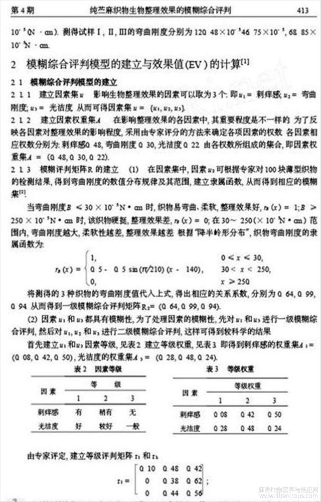 纯苎麻织物生物整理效果的模糊综合评判 麻类作物营养与施肥网